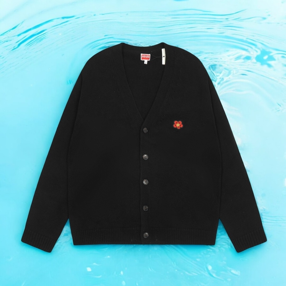 Kenzo Black V-Neck Sweater with Orange Detail